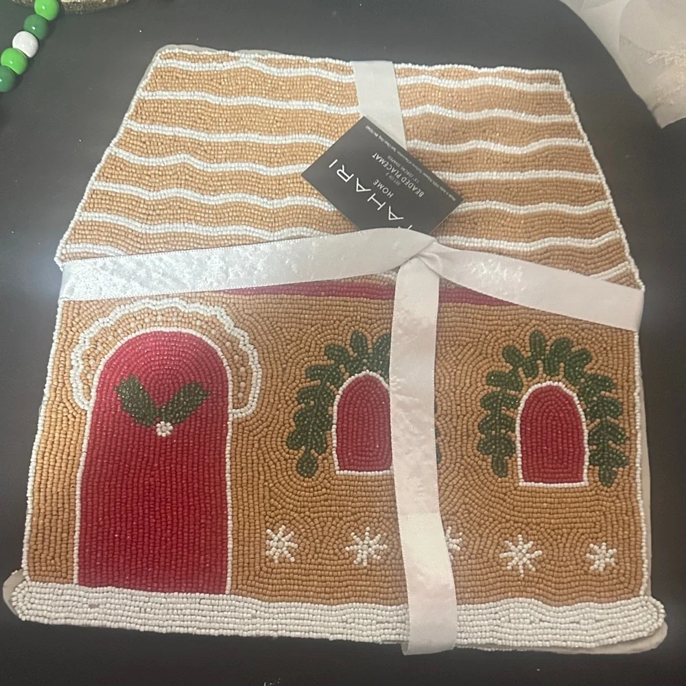 Tahari Home set of 2 beaded gingerbread placemats